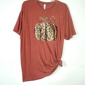 Leopard Pumpkin T-Shirt Size XL Orange Heather with Vinyl Leopard Pumpkin Design